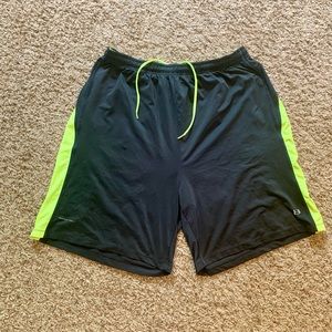 L Layer 8 workout shorts. Black and lime green.